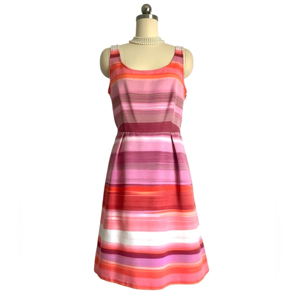 LOFT Sleeveless Multicolor Stripe Dress Scoop Neck Fit & Flare Summer Casual